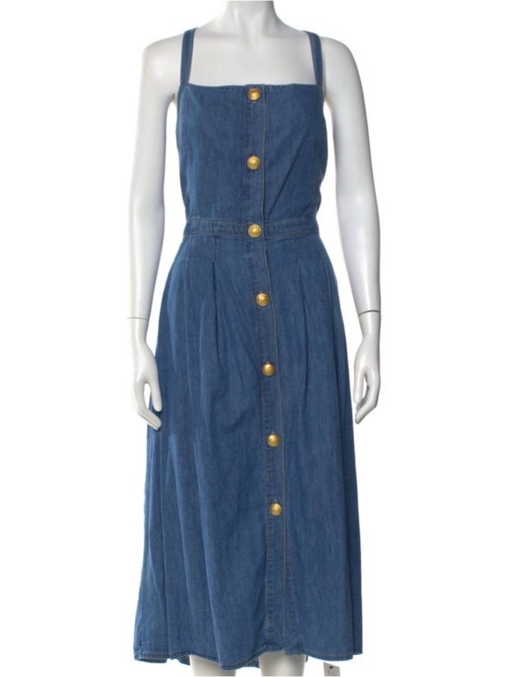 L'AGENCE Blue Denim Button-Front Midi Dress